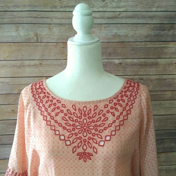 One September embroidered pink coral drawstring waist tunic top women's size S - Picture 6 of 6
